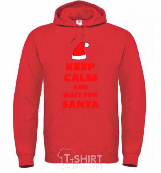 Men`s hoodie Keep calm and wait for Santa bright-red фото