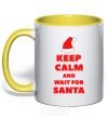 Mug with a colored handle Keep calm and wait for Santa yellow фото