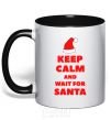 Mug with a colored handle Keep calm and wait for Santa black фото