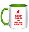 Mug with a colored handle Keep calm and wait for Santa kelly-green фото