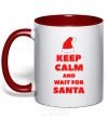 Mug with a colored handle Keep calm and wait for Santa red фото