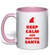 Mug with a colored handle Keep calm and wait for Santa light-pink фото