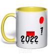 Mug with a colored handle 2022 is coming yellow фото