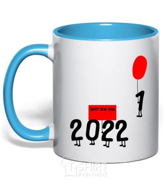 Mug with a colored handle 2022 is coming sky-blue фото