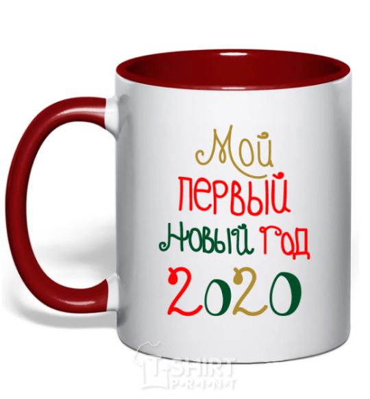Mug with a colored handle My first New Year's Eve 2020 red фото