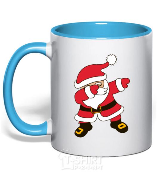 Mug with a colored handle Hype Santa sky-blue фото