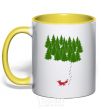 Mug with a colored handle Forest and fox yellow фото