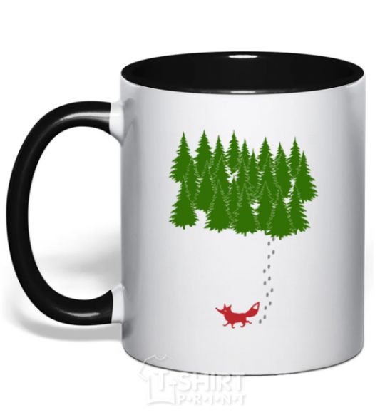 Mug with a colored handle Forest and fox black фото