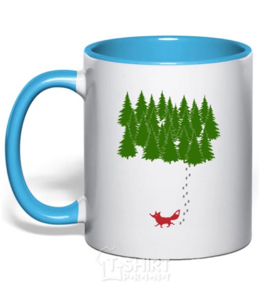 Mug with a colored handle Forest and fox sky-blue фото