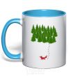 Mug with a colored handle Forest and fox sky-blue фото