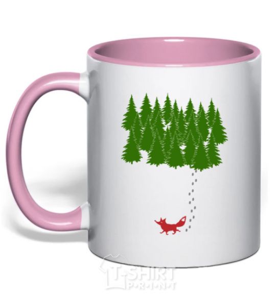 Mug with a colored handle Forest and fox light-pink фото