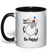 Mug with a colored handle Don't worry be happy black фото