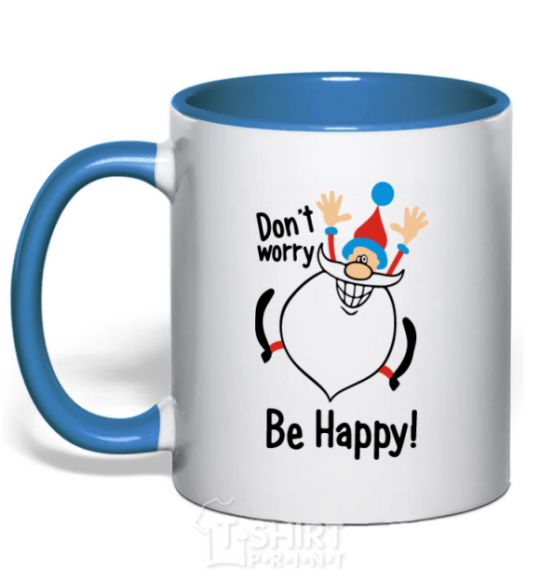 Mug with a colored handle Don't worry be happy royal-blue фото