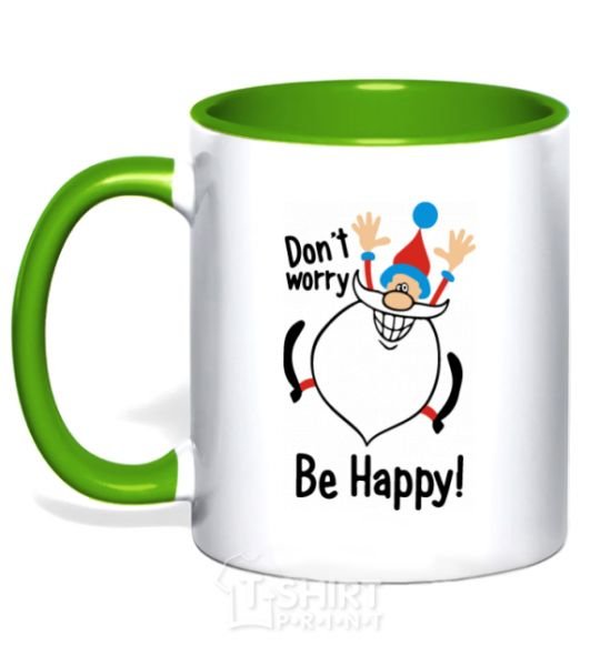 Mug with a colored handle Don't worry be happy kelly-green фото