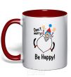 Mug with a colored handle Don't worry be happy red фото