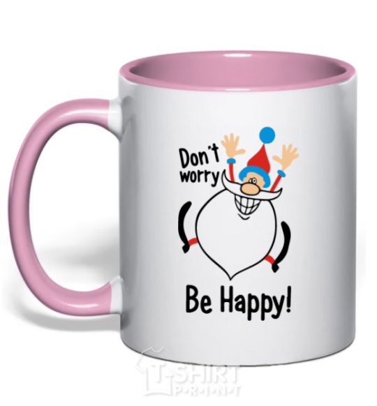 Mug with a colored handle Don't worry be happy light-pink фото