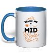 Mug with a colored handle Wake me at the midnight royal-blue фото