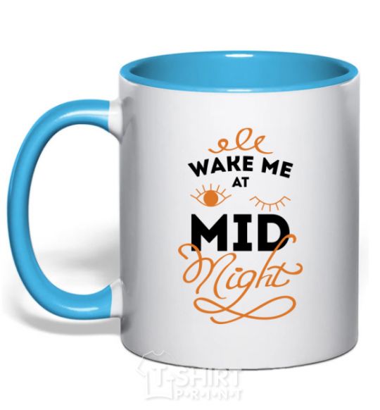 Mug with a colored handle Wake me at the midnight sky-blue фото