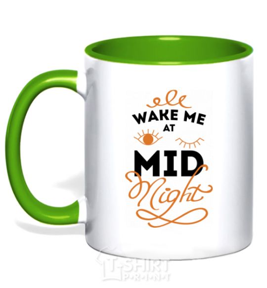 Mug with a colored handle Wake me at the midnight kelly-green фото