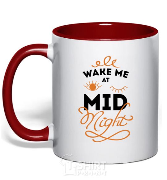 Mug with a colored handle Wake me at the midnight red фото