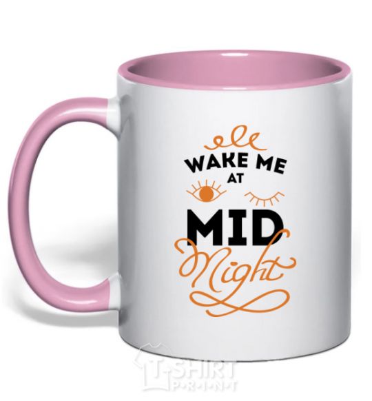 Mug with a colored handle Wake me at the midnight light-pink фото