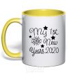 Mug with a colored handle My first New Year 2020 yellow фото