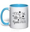 Mug with a colored handle My first New Year 2020 sky-blue фото