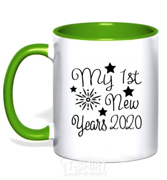 Mug with a colored handle My first New Year 2020 kelly-green фото