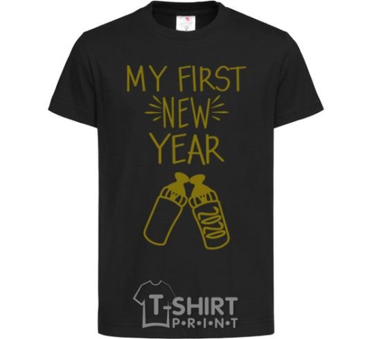 Kids T-shirt My first New Year with bottle black фото