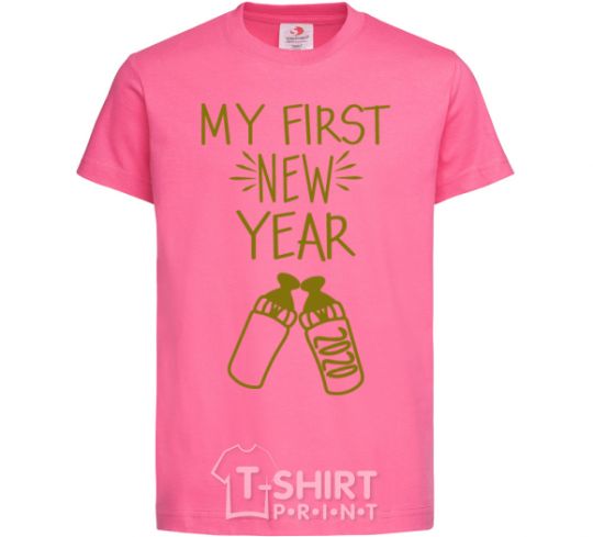 Детская футболка My first New Year with bottle Ярко-розовый фото