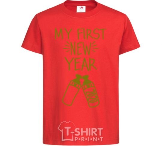 Kids T-shirt My first New Year with bottle red фото