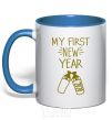 Mug with a colored handle My first New Year with bottle royal-blue фото