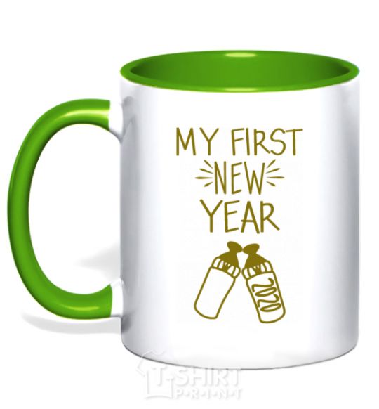 Mug with a colored handle My first New Year with bottle kelly-green фото