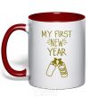 Mug with a colored handle My first New Year with bottle red фото