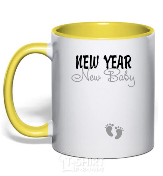 Mug with a colored handle New Year new baby yellow фото