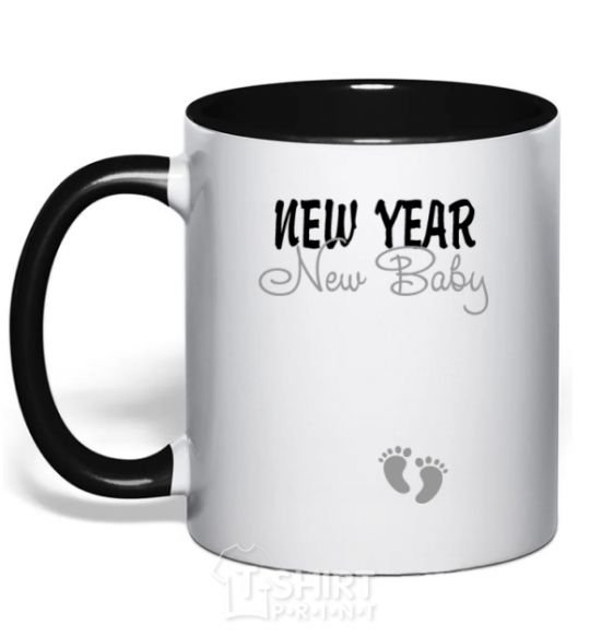 Mug with a colored handle New Year new baby black фото