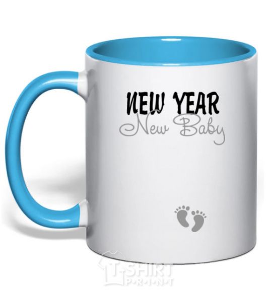 Mug with a colored handle New Year new baby sky-blue фото
