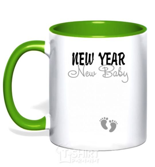Mug with a colored handle New Year new baby kelly-green фото