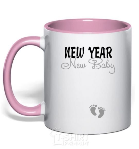 Mug with a colored handle New Year new baby light-pink фото