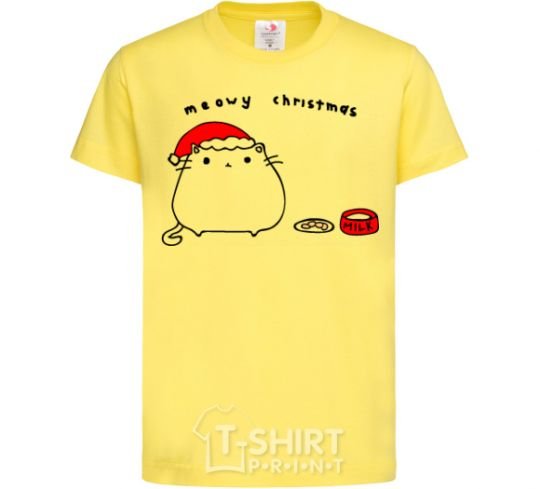 Kids T-shirt Meowy Christmas cornsilk фото