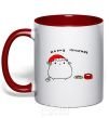 Mug with a colored handle Meowy Christmas red фото