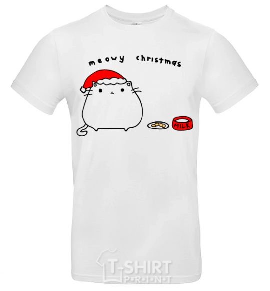 Men's T-Shirt Meowy Christmas White фото