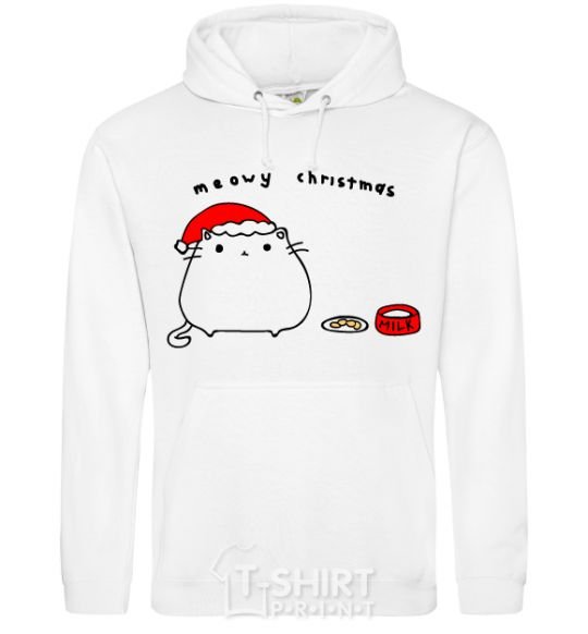 Men`s hoodie Meowy Christmas White фото