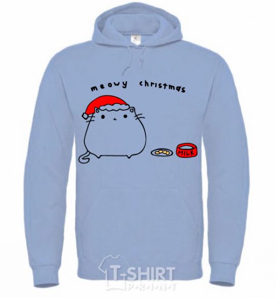 Men`s hoodie Meowy Christmas sky-blue фото