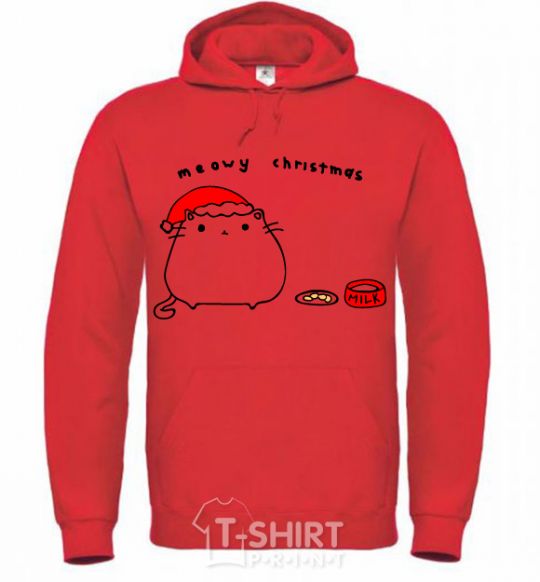 Men`s hoodie Meowy Christmas bright-red фото