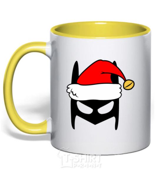 Mug with a colored handle Christmas batman yellow фото