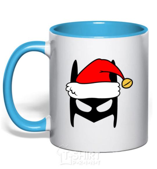 Mug with a colored handle Christmas batman sky-blue фото