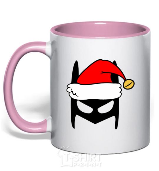 Mug with a colored handle Christmas batman light-pink фото