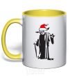 Mug with a colored handle Christmas Yoda yellow фото