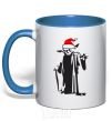 Mug with a colored handle Christmas Yoda royal-blue фото